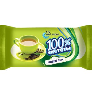 100% Чистоты Влажные салфетки с Ароматом Зелёного чая 15 шт