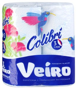 Полотенца бумажные кухонные Veiro Colibri  БЕЛЫЙ 3х-слойные 2 рул.