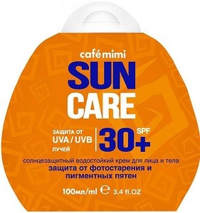 Cafe Mimi Солнцезащитный Водостойкий крем для лица и тела SPF30+ 100мл