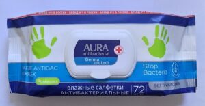 Aura влажные салфетки Антибактериальные с экстрактом Ромашки 72шт
