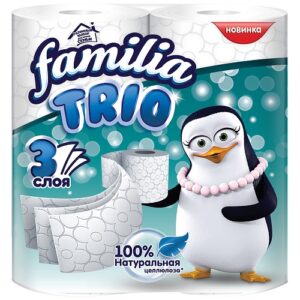Familia Trio туалетная бумага 3х слойная Белая 4шт