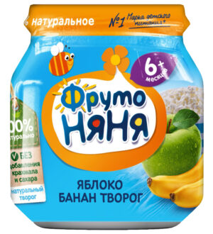 Фруто Няня пюре Яблоко Банан Творог 6+ банка 100мл