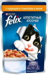 Felix кошачий корм с Курицей и томатами в желе 85гр