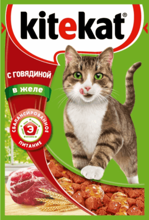Kitekat кошачий корм с Говядиной в желе 85гр