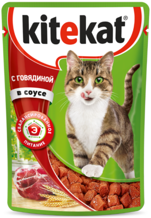 Kitekat кошачий корм с Говядиной в соусе 85гр