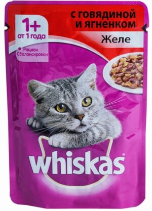 Whiskas кошачий корм с Говядиной и Ягнёнком в желе 75гр