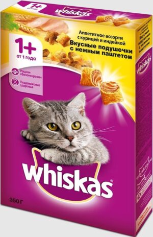 Whiskas кошачий корм Сухой с Курицей и Индейкой пак. 350гр