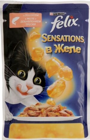 Felix Sensations кошачий корм  с Лососем и Треской  в желе 75гр