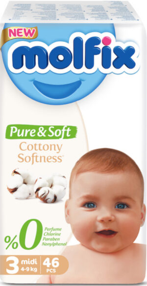 MOLFIX Pure&Soft Подгузники детские (4-9кг) №3 Midi 46шт