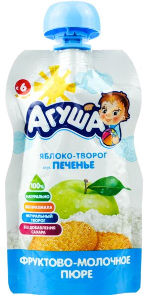 Агуша Я Сам Пюре фруктовое Яблоко Творог Печенье 90мл