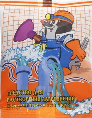 КРОТ Санитарный средство для растворения загрязнений канализационных труб сухой 90гр