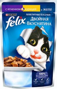 Felix кошачий корм с Ягнёнком и Курицей в желе 75гр