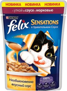 Felix Sensations кошачий корм с Уткой и Морковью в соусе 85гр