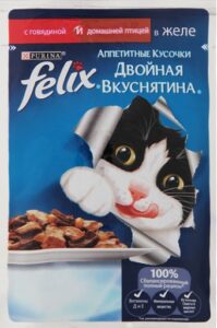 Felix кошачий корм с Говядиной и Домашней птицей в желе 85гр