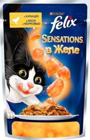 Felix Sensations кошачий корм с Курицей и Морковью в желе 75гр