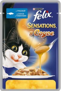 Felix Sensations кошачий корм с Треской и Томатами в соусе 85гр