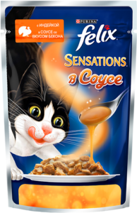 Felix Sensations кошачий корм с Индейкой со вкусом Бекона в соусе 75гр