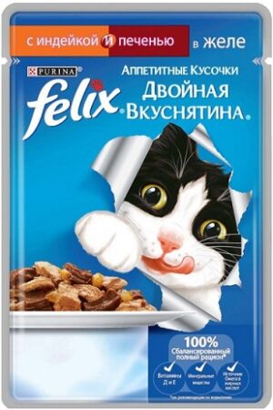 Felix кошачий корм с Индейкой и Печенью в желе 75гр
