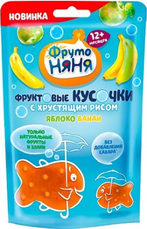 Фруто Няня фруктовые кусочки с Хрустящим рисом Яблоко Банан 12гр