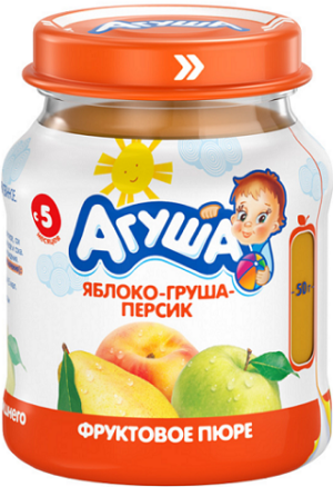 Агуша Пюре фруктовое Яблоко Груша Персик банка 115мл
