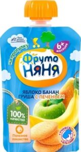 Фруто Няня пюре Яблоко Банан Груша с Печеньем 6+ 90мл