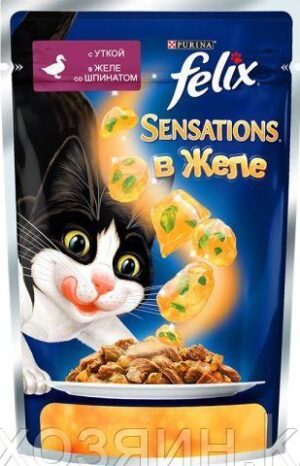 Felix Sensations кошачий корм с Уткой со Шпинатом в желе 75гр