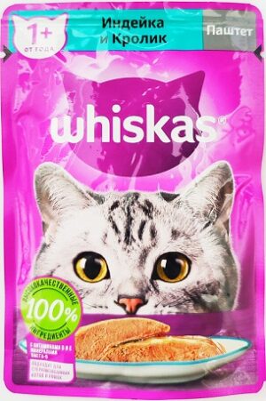 Whiskas кошачий корм с Индейкой и Кроликом паштет 75гр