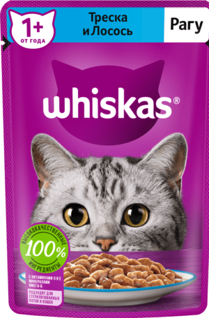 Whiskas кошачий корм с Треской и Лососем в рагу 75гр