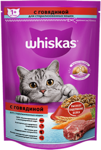 Whiskas кошачий корм для Стерилизованных Кошек с Говядиной пак. 350гр