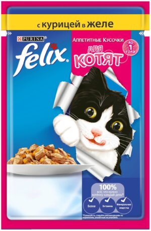 Felix кошачий корм для Котят с Курицей в желе 75гр