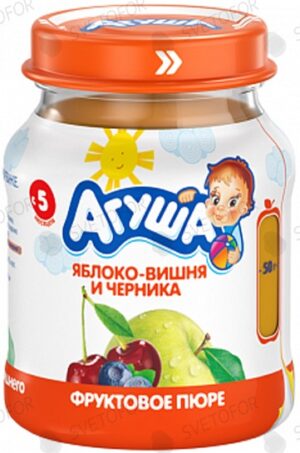 Агуша Пюре фруктовое Яблоко-вишня и черника банка 115мл