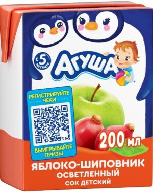 Агуша Сок детский Яблоко-Шиповник осветлённый 200мл