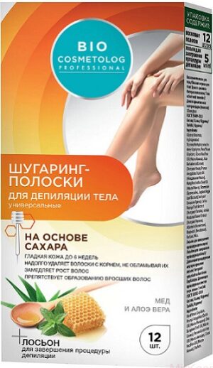 BIO Cosmetolog Professional шугаринг-полоски для тела Мёд и Алоэ вера 12шт
