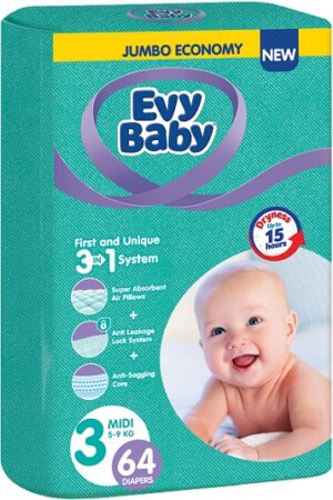 Evy Baby Подгузники Midi Jumbo 5-9кг №3 64шт