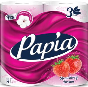Papia Туалетная бумага 3х слойная Strawberry Dream 4шт