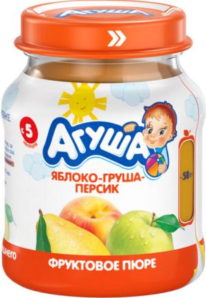Агуша Пюре фруктовое Яблоко Груша Персик банка 100мл