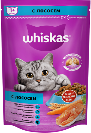 Whiskas кошачий корм Сухой с Лососем пак. 350гр