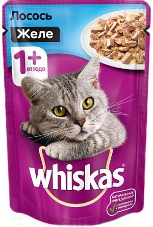 Whiskas кошачий корм с Лососем в желе 85гр