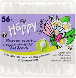 Bella Baby Happy Ватные палочки с ограничителем для детей в ассортименте 56шт