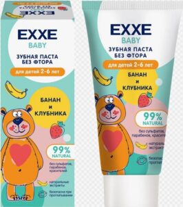 EXXE Baby зубная паста Детская Без фтора (2-6 лет) Банан и Клубника 50гр