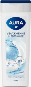 Aura крем-гель для душа Увлажнение и Питание Хлопковое молочно 390мл