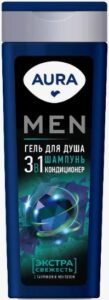 Aura Men гель для душа 3в1 Ультра чистота Экстра свежесть Таурин и Ментол 380мл