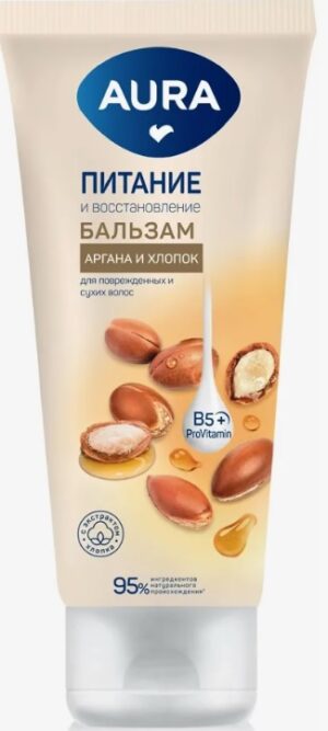 Aura бальзам для волос Питание и восстановление Аргана и хлопок  250мл