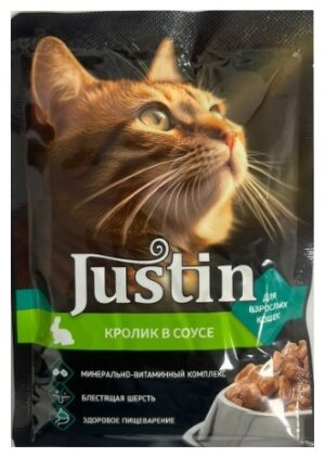 Justin кошачий корм Кролик в соусе 75гр