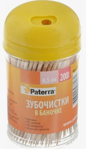 Paterra зубочистки в платиковой банке 6.5 см 200шт