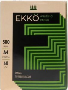 EKKO Бумага не осветленная А4 60г/м2, 500 листов.