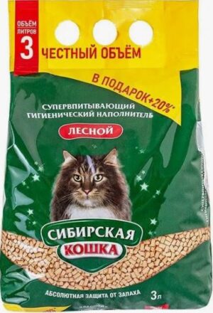 Сибирская Кошка наполнитель Впитывающий Лесной 3л