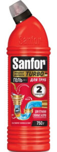 SANFOR средство для чистки канализационных труб TURBO 750мл