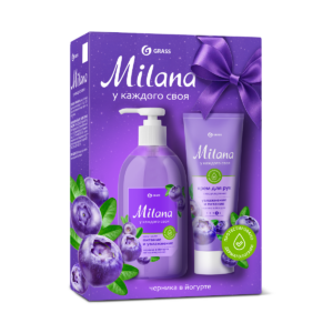Grass Набор подарочный Milana (Крем мыло + Крем мусс для рук)  Черника в йогурте, 300мл + 80мл