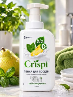 Grass Crispi пенка для мытья посуды овощей и фруктов с соком Груши и экстракт Базилика 550мл